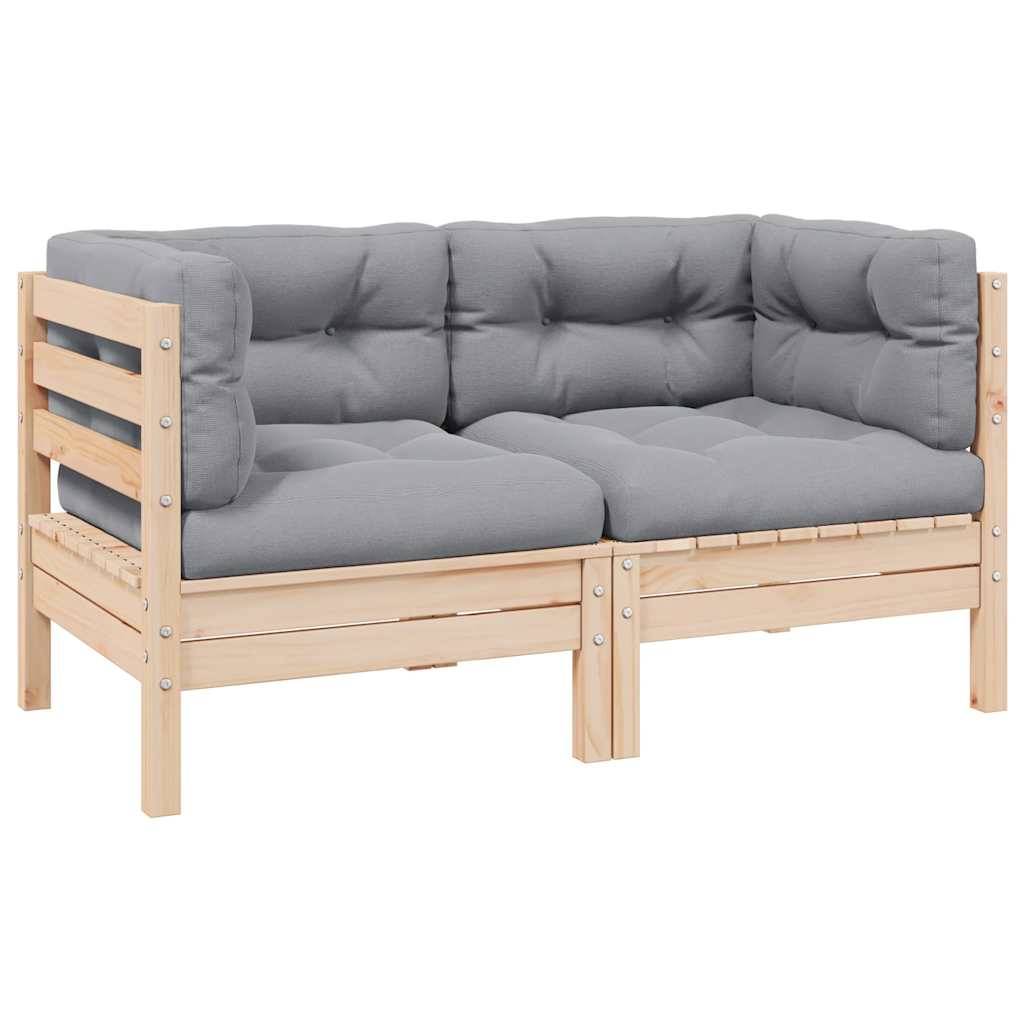 3-Tlg. Garten-Lounge-Set Mit Kissen In Creme Massivholz Kiefer