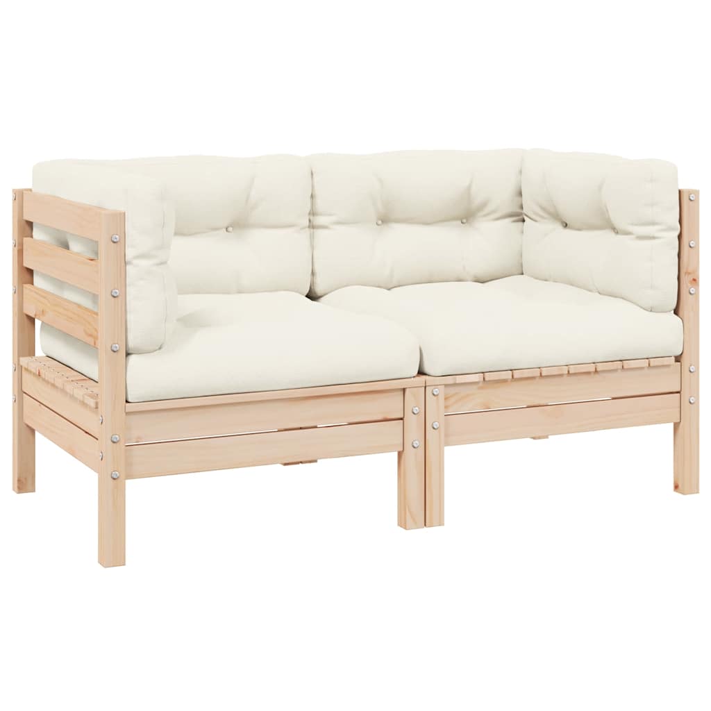 3-Tlg. Garten-Lounge-Set Mit Kissen In Creme Massivholz Kiefer