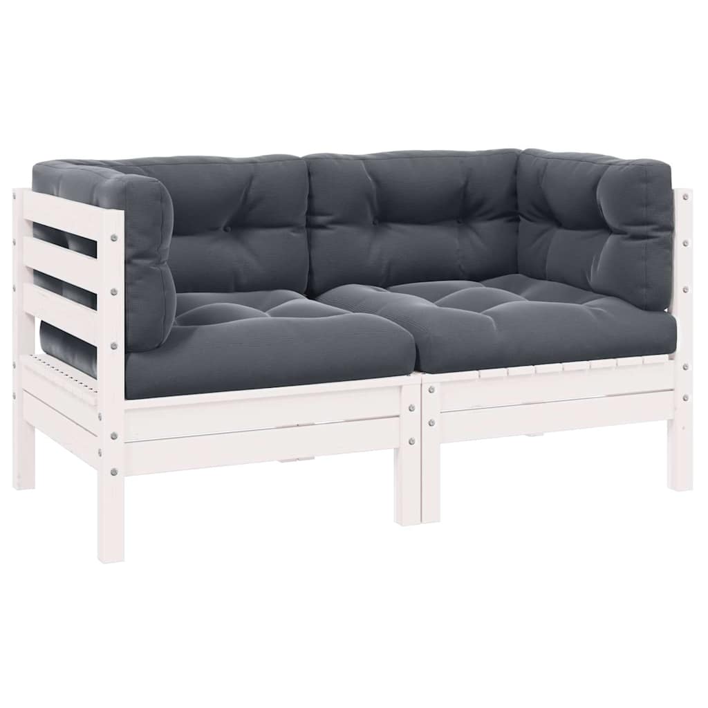 3-Tlg. Garten-Lounge-Set Mit Kissen In Creme Massivholz Kiefer
