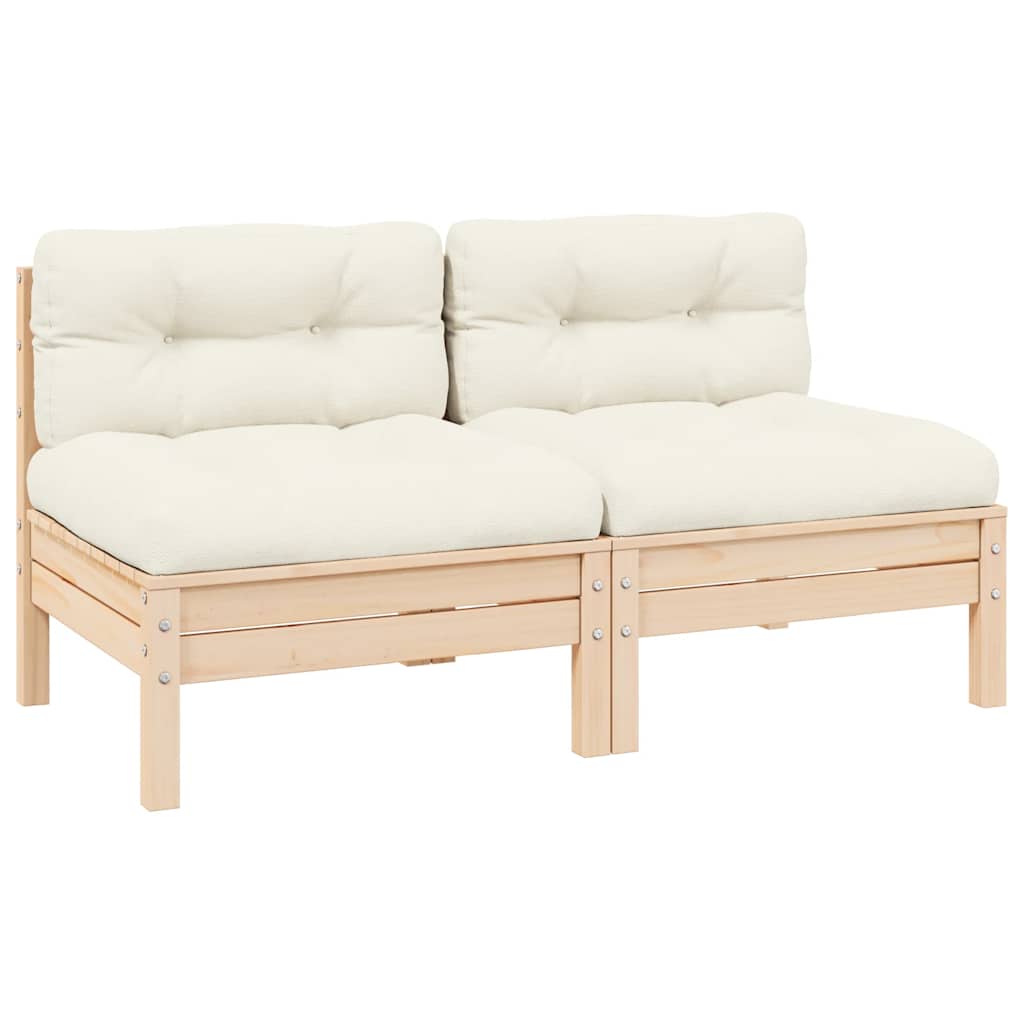 3-Tlg. Garten-Lounge-Set Mit Kissen In Creme Massivholz Kiefer