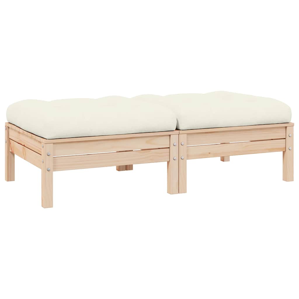 3-Tlg. Garten-Lounge-Set Mit Kissen In Creme Massivholz Kiefer
