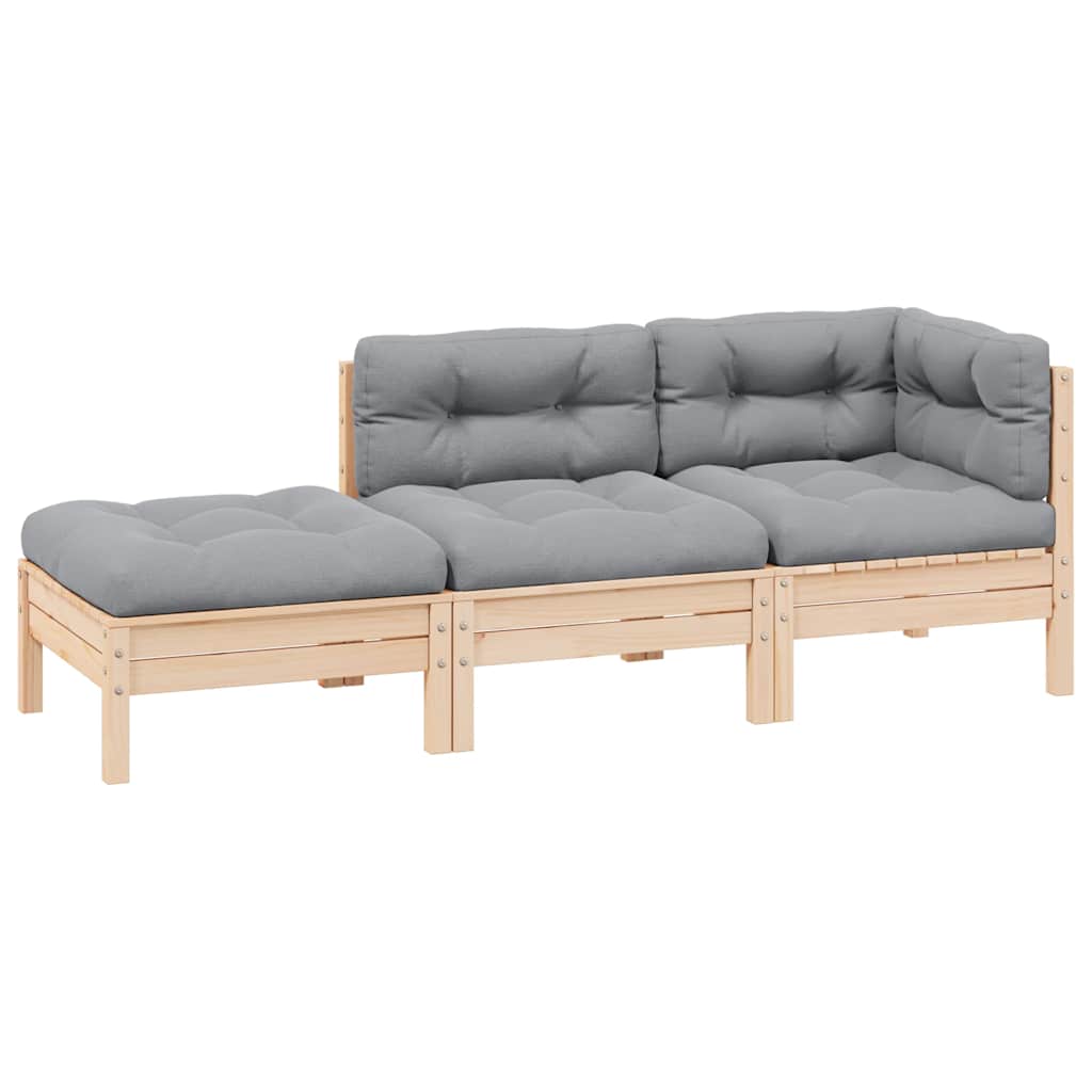 3-Tlg. Garten-Lounge-Set Mit Kissen In Creme Massivholz Kiefer