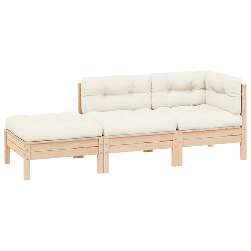 3-Tlg. Garten-Lounge-Set Mit Kissen In Creme Massivholz Kiefer