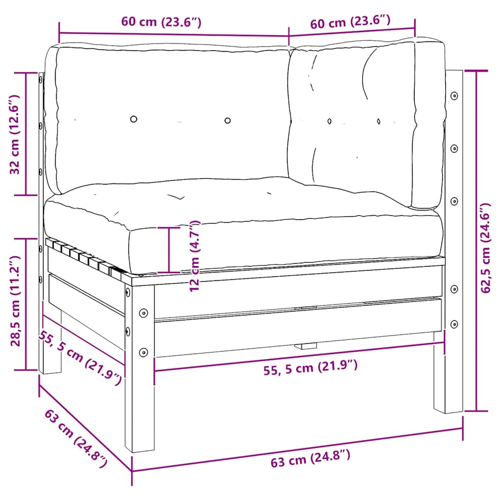 3-Tlg. Garten-Lounge-Set Mit Kissen In Creme Massivholz Kiefer