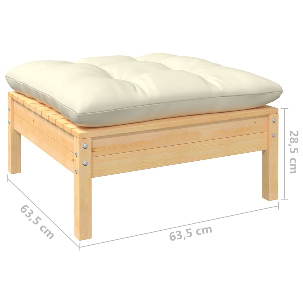 3-Tlg. Garten-Lounge-Set Mit Kissen In Creme Massivholz Kiefer