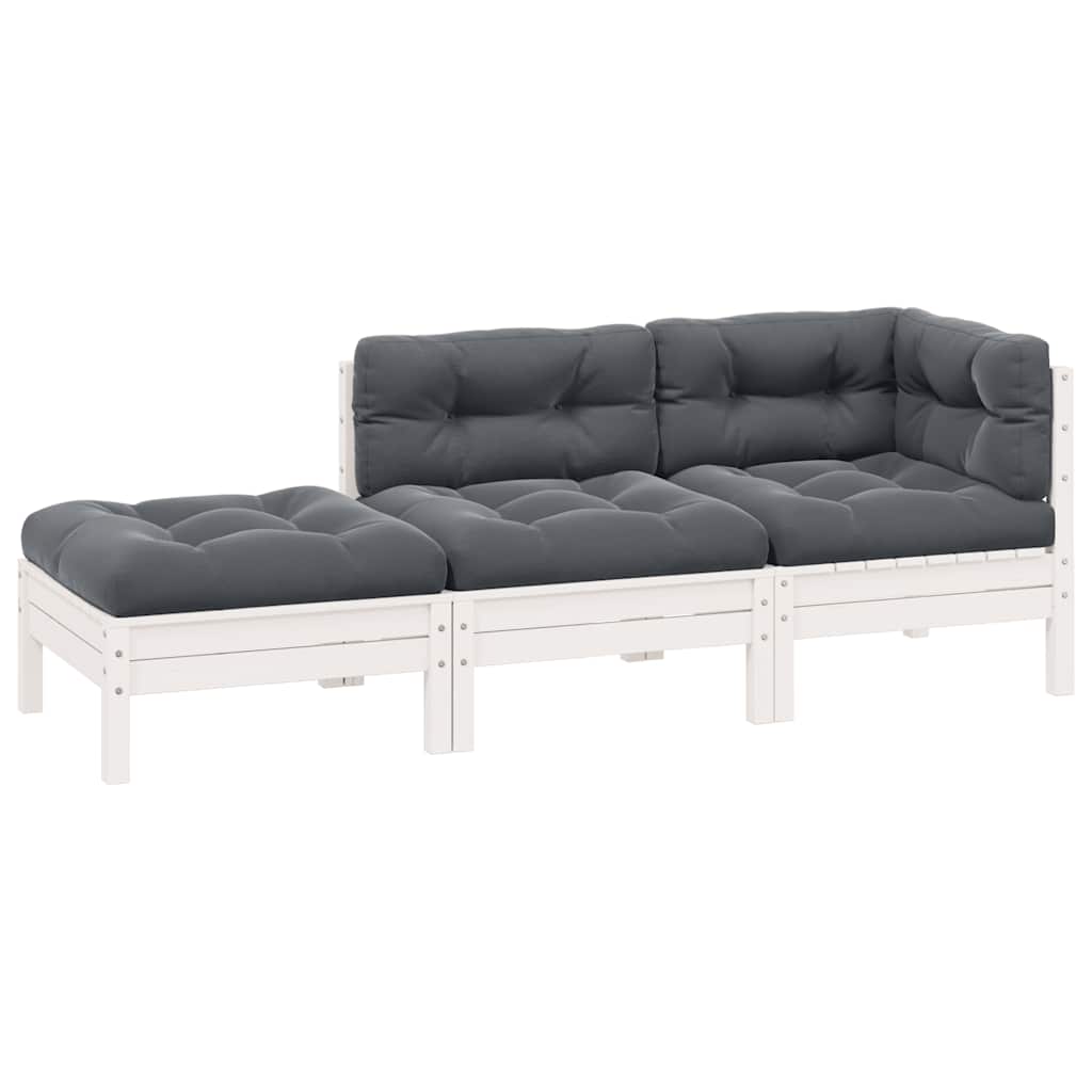 3-Tlg. Garten-Lounge-Set Mit Kissen In Creme Massivholz Kiefer