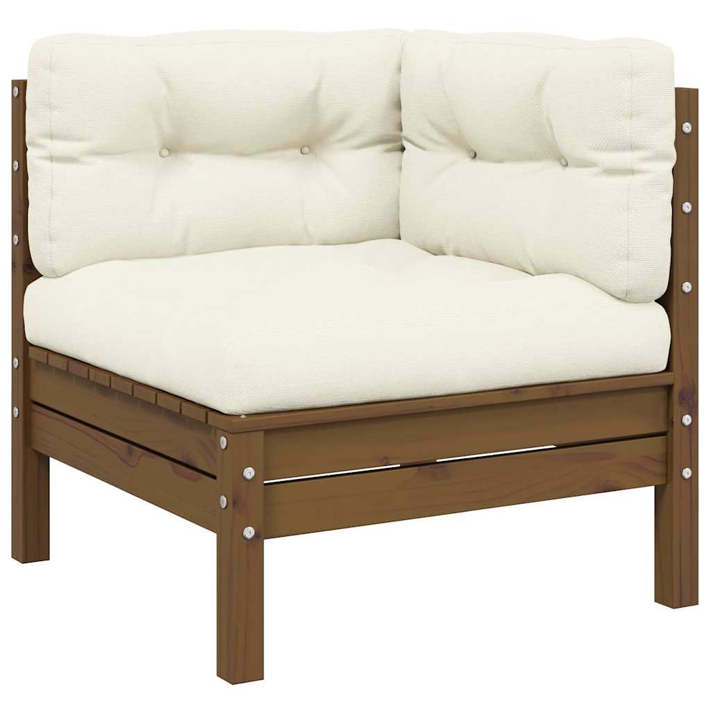 3-Tlg. Garten-Lounge-Set Mit Kissen In Creme Massivholz Kiefer