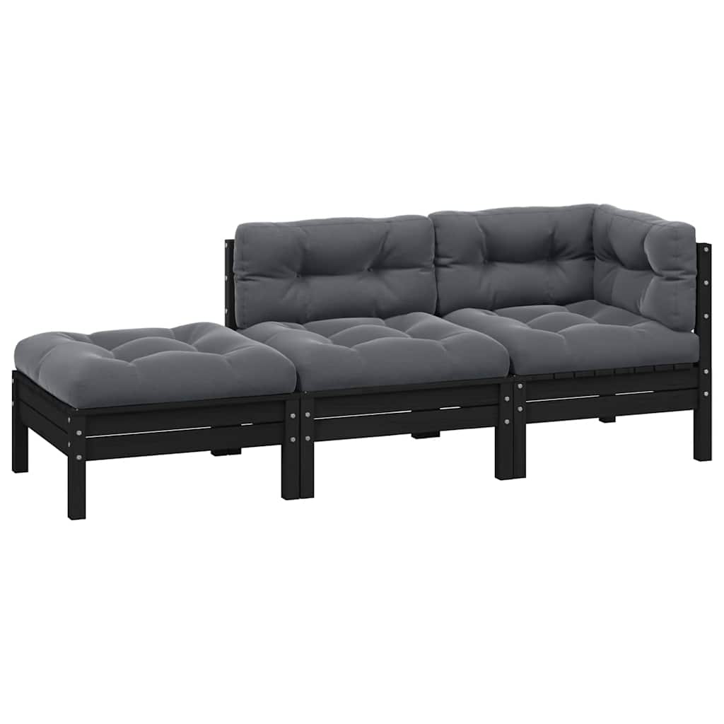 3-Tlg. Garten-Lounge-Set Mit Kissen In Creme Massivholz Kiefer