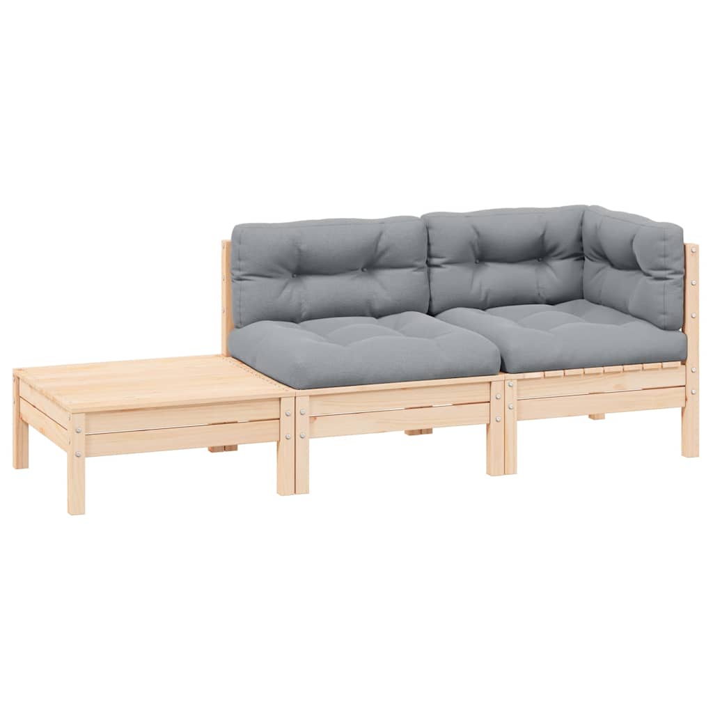 3-Tlg. Garten-Lounge-Set Mit Kissen In Creme Massivholz Kiefer