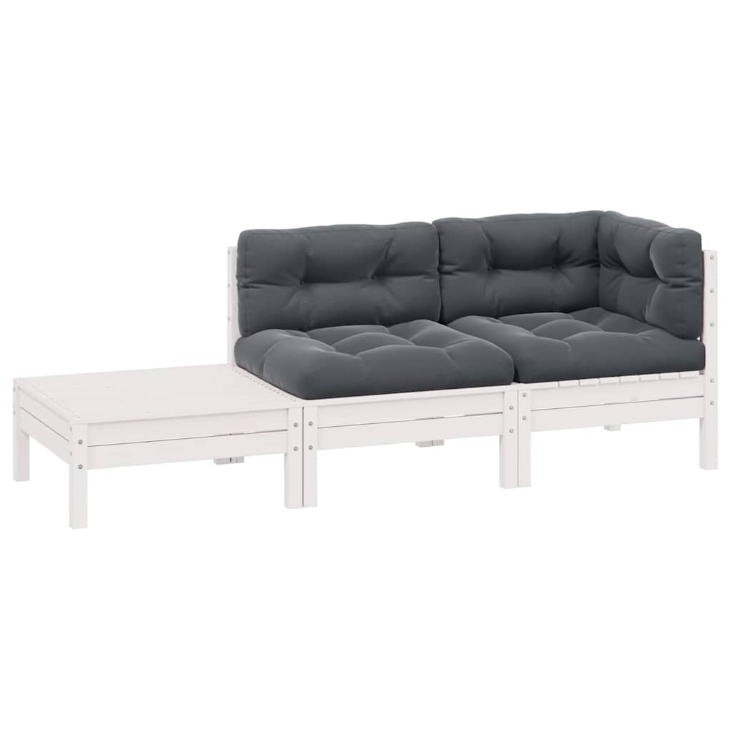 3-Tlg. Garten-Lounge-Set Mit Kissen In Creme Massivholz Kiefer