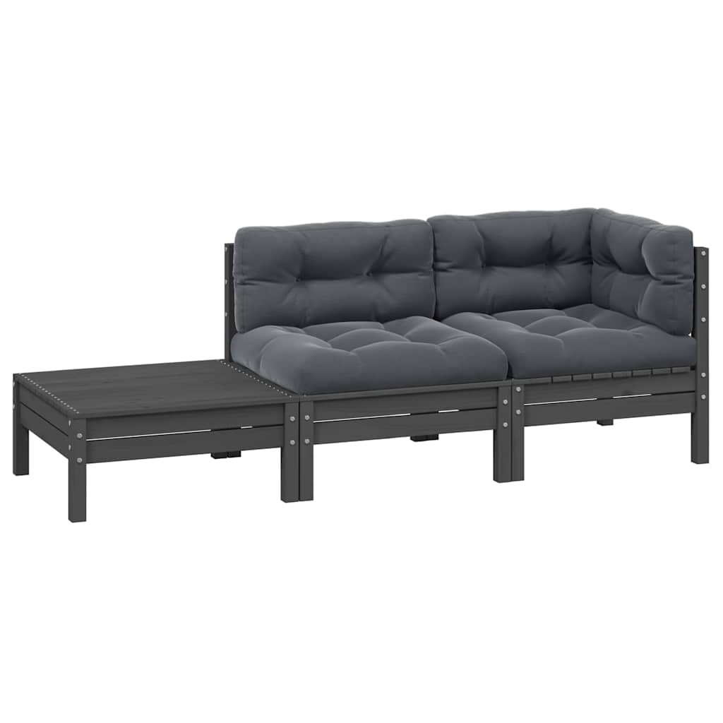 3-Tlg. Garten-Lounge-Set Mit Kissen In Creme Massivholz Kiefer