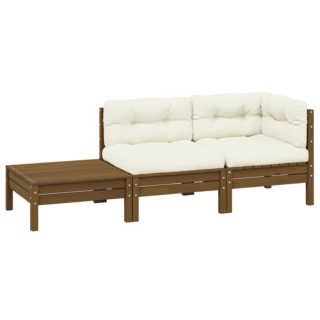 3-Tlg. Garten-Lounge-Set Mit Kissen In Creme Massivholz Kiefer