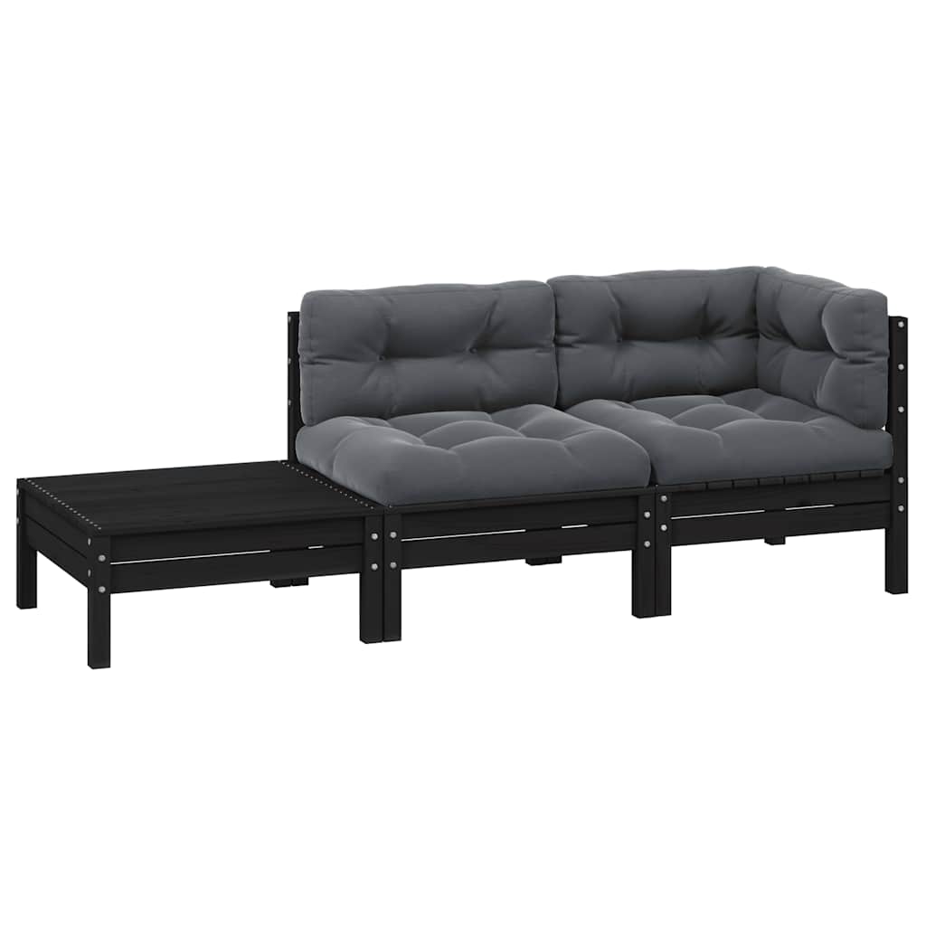3-Tlg. Garten-Lounge-Set Mit Kissen In Creme Massivholz Kiefer