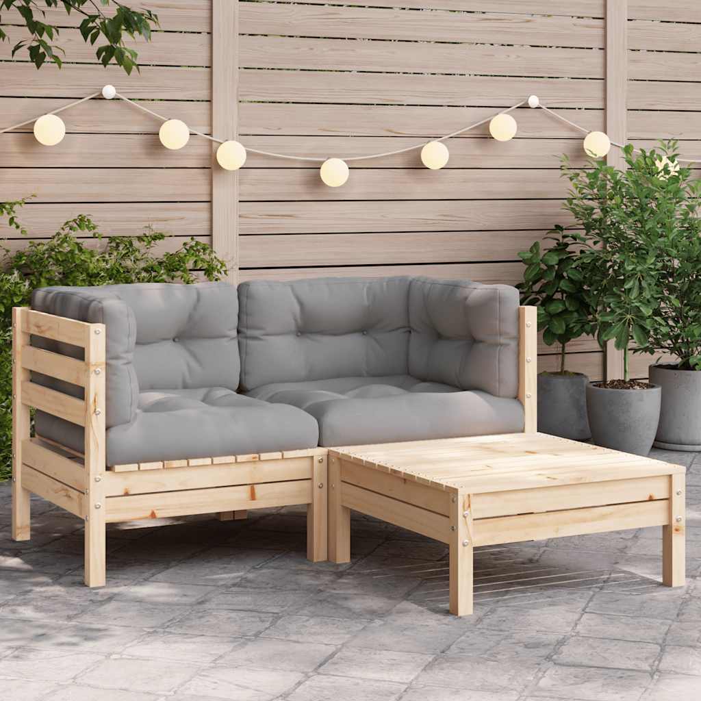 3-Tlg. Garten-Lounge-Set Mit Kissen In Creme Massivholz Kiefer