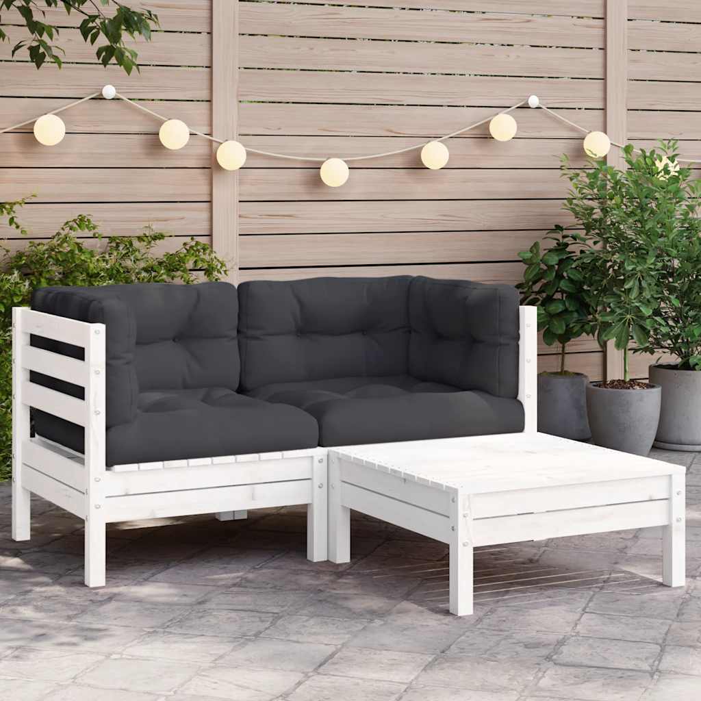 3-Tlg. Garten-Lounge-Set Mit Kissen In Creme Massivholz Kiefer