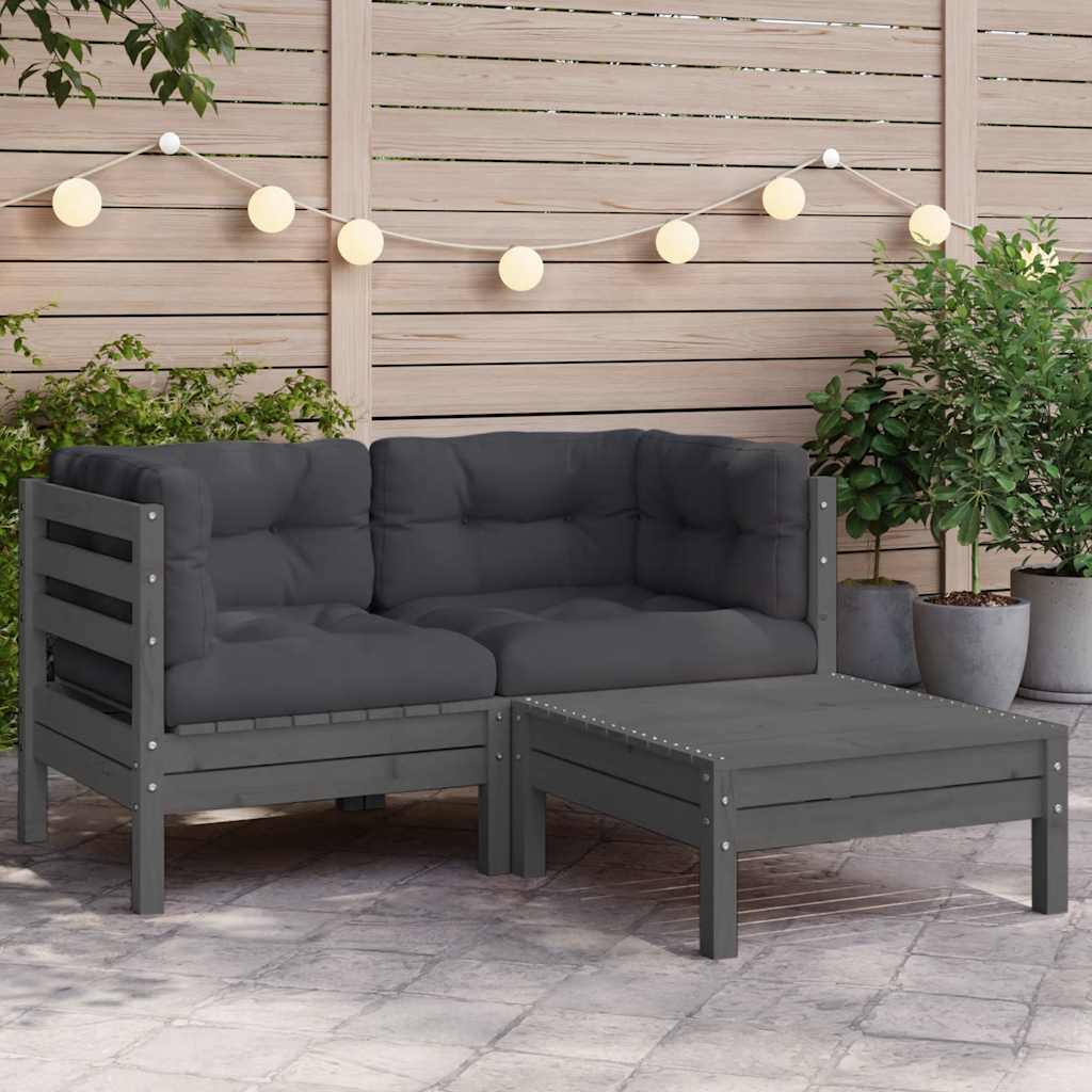 3-Tlg. Garten-Lounge-Set Mit Kissen In Creme Massivholz Kiefer