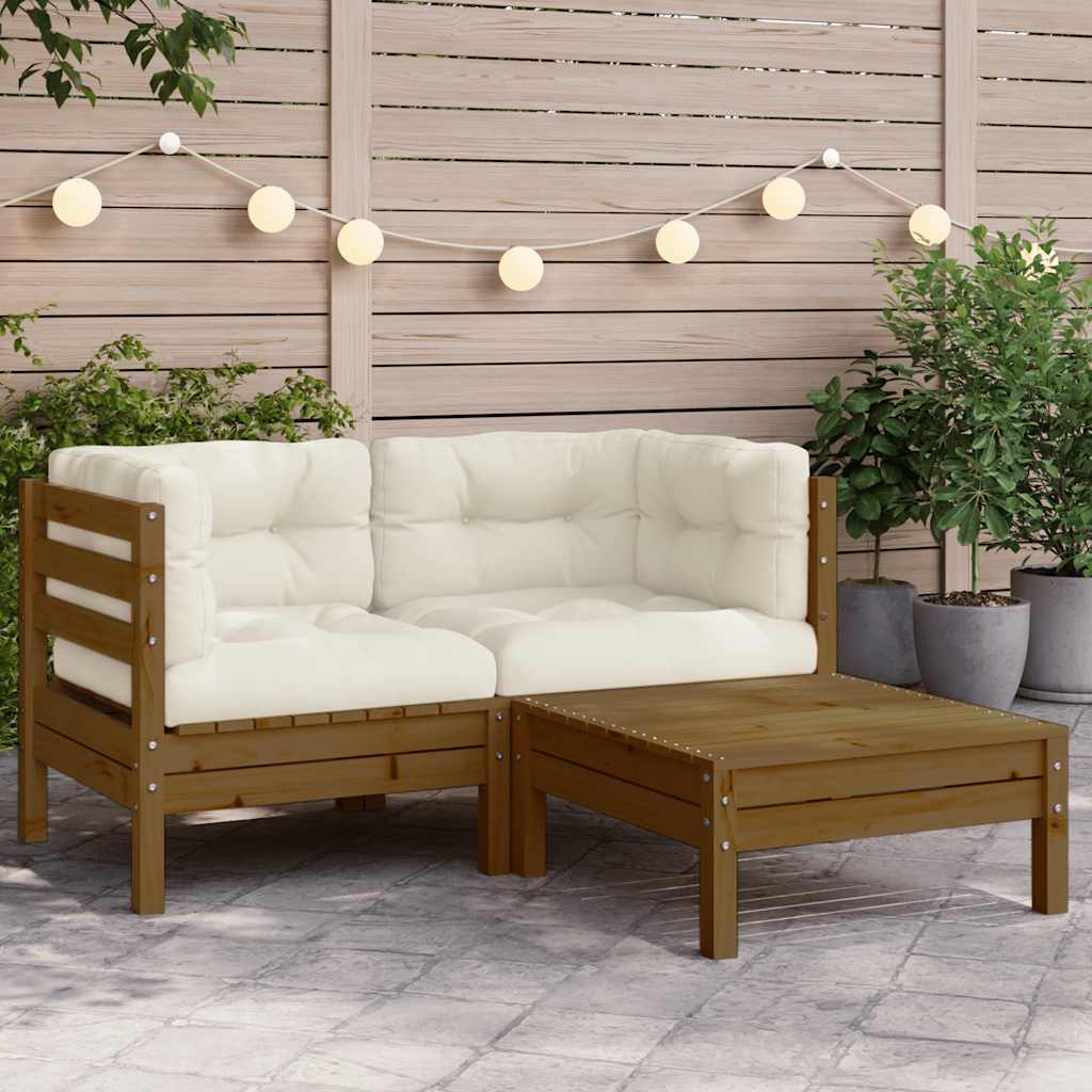 3-Tlg. Garten-Lounge-Set Mit Kissen In Creme Massivholz Kiefer