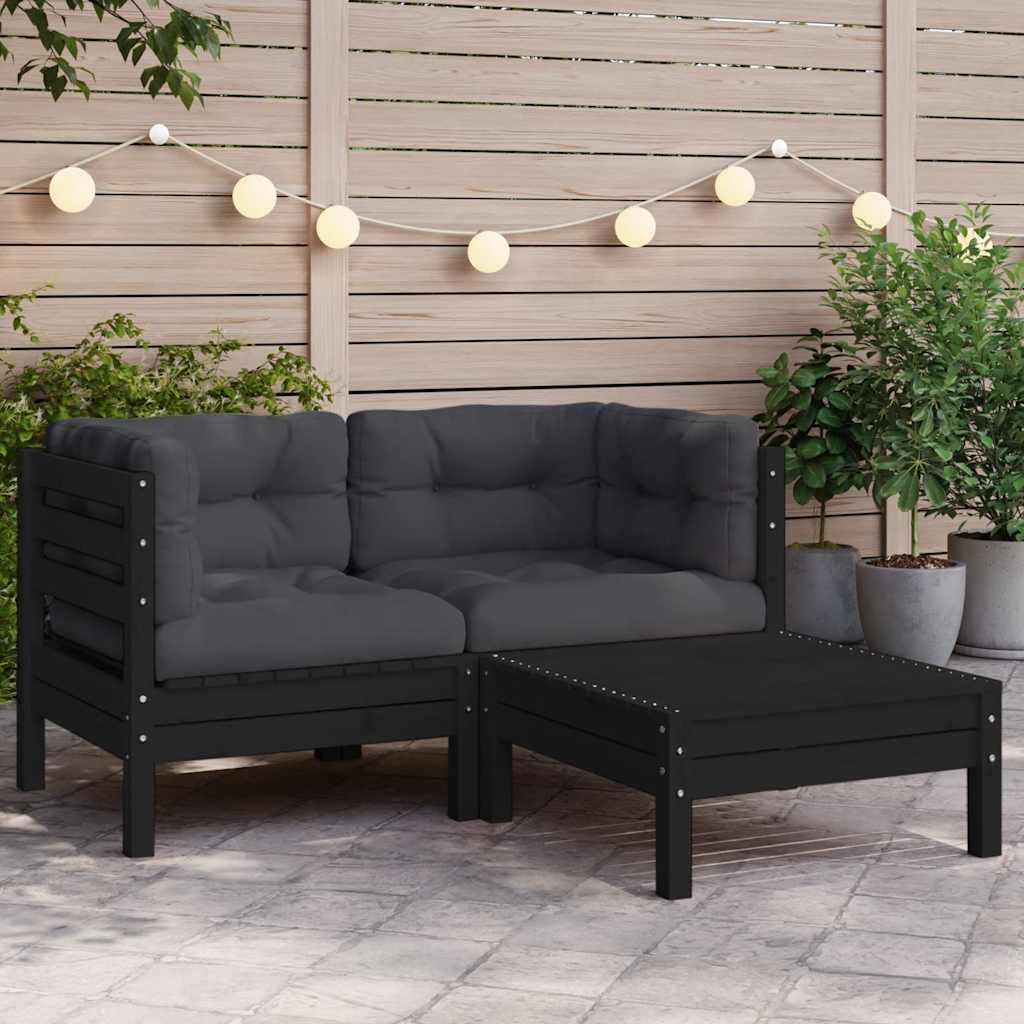 3-Tlg. Garten-Lounge-Set Mit Kissen In Creme Massivholz Kiefer