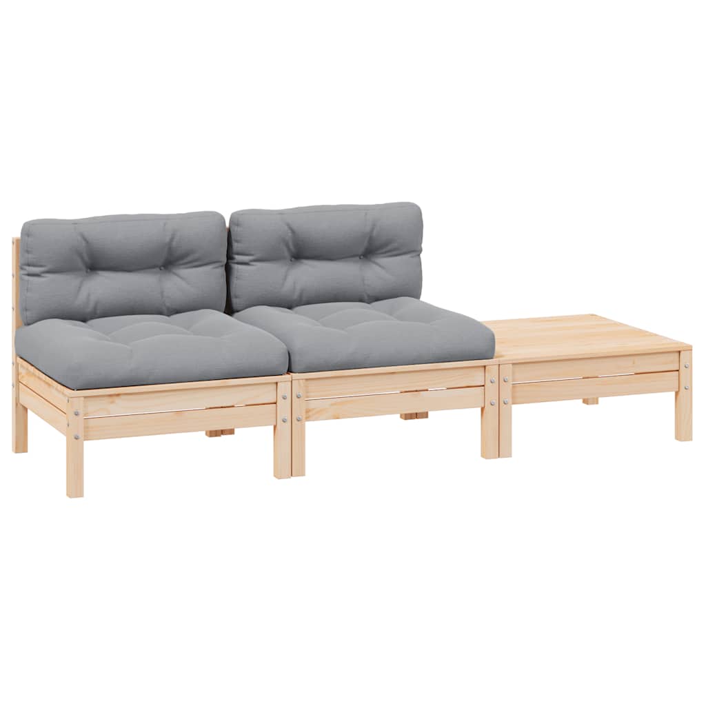 3-Tlg. Garten-Lounge-Set Mit Kissen In Creme Massivholz Kiefer