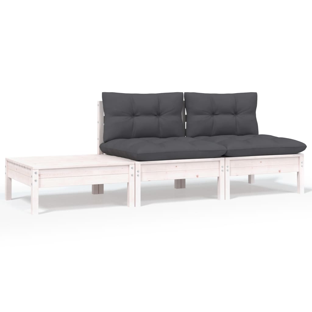 3-Tlg. Garten-Lounge-Set Mit Kissen In Creme Massivholz Kiefer