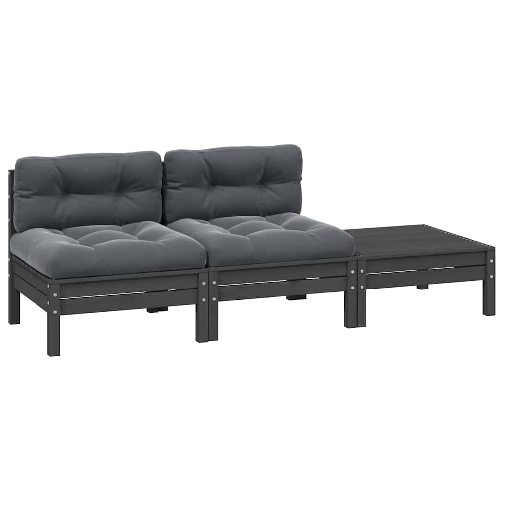 3-Tlg. Garten-Lounge-Set Mit Kissen In Creme Massivholz Kiefer