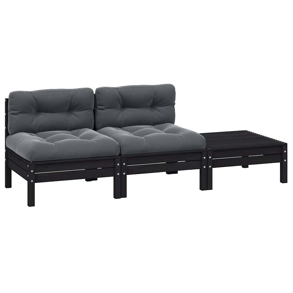3-Tlg. Garten-Lounge-Set Mit Kissen In Creme Massivholz Kiefer