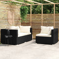 3-Tlg. Garten-Lounge-Set Mit Kissen Schwarz Poly Rattan