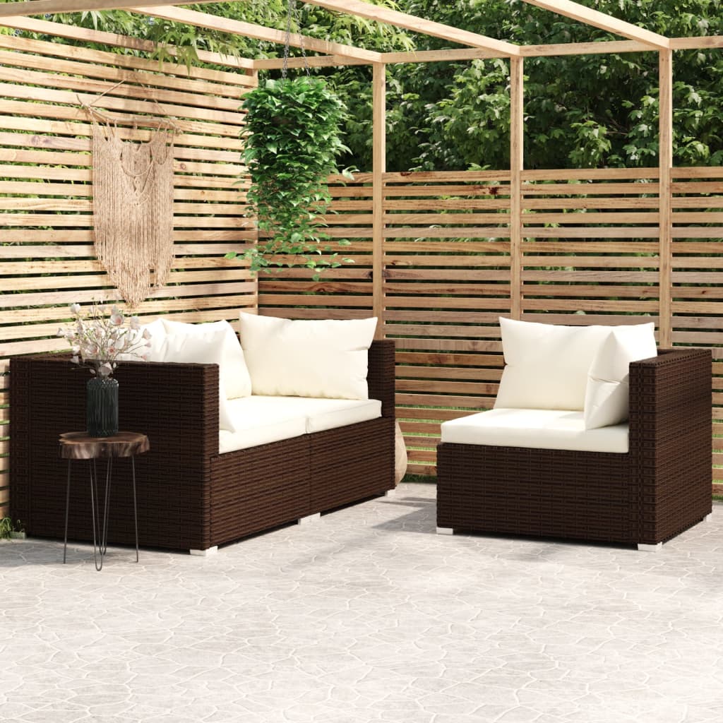 3-Tlg. Garten-Lounge-Set Mit Kissen Schwarz Poly Rattan