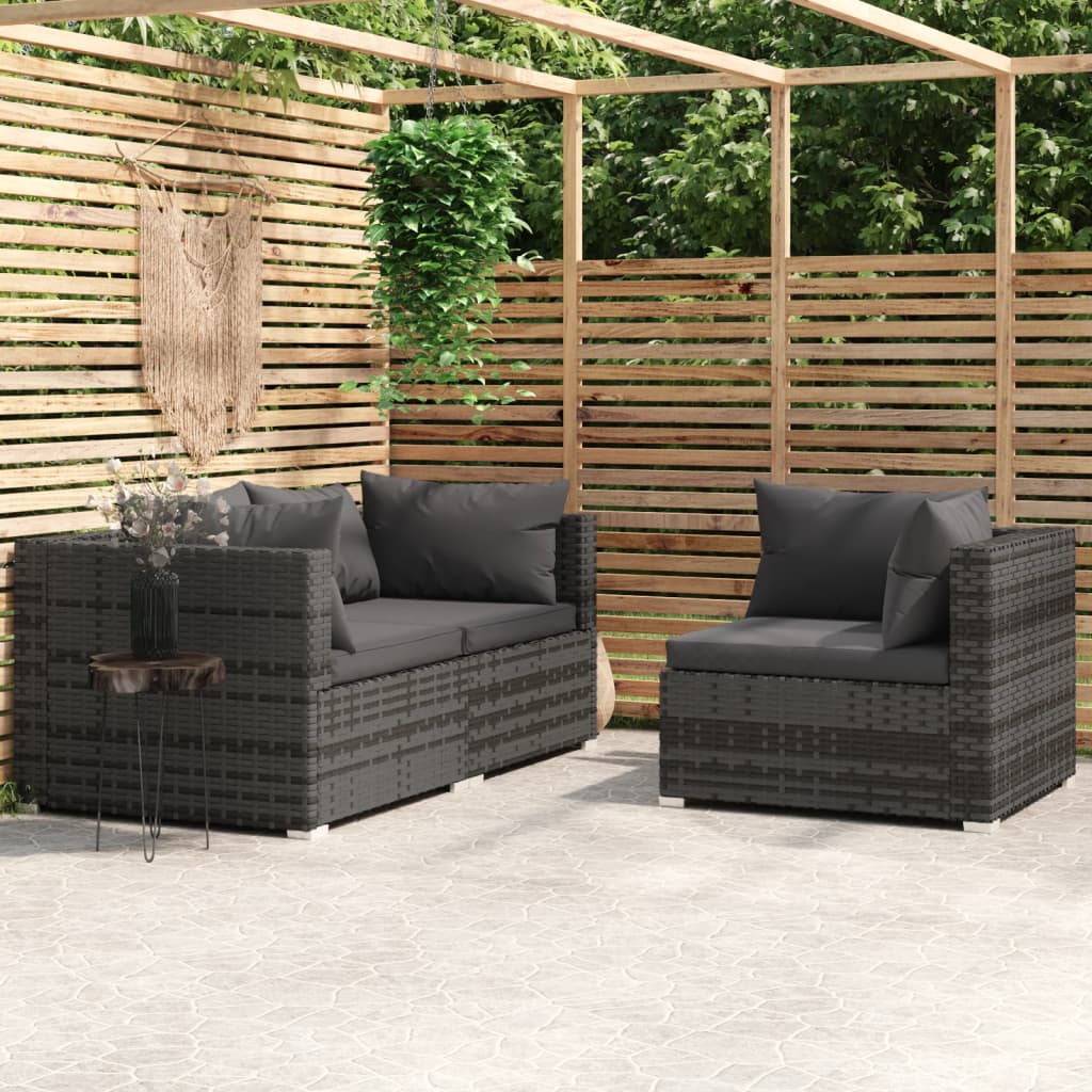3-Tlg. Garten-Lounge-Set Mit Kissen Schwarz Poly Rattan