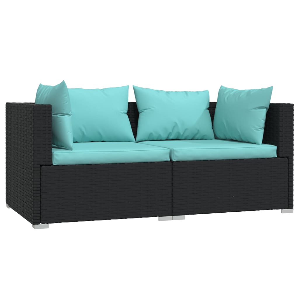 3-Tlg. Garten-Lounge-Set Mit Kissen Schwarz Poly Rattan