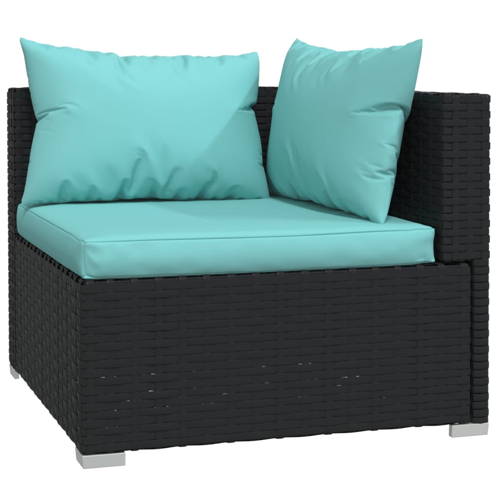 3-Tlg. Garten-Lounge-Set Mit Kissen Schwarz Poly Rattan