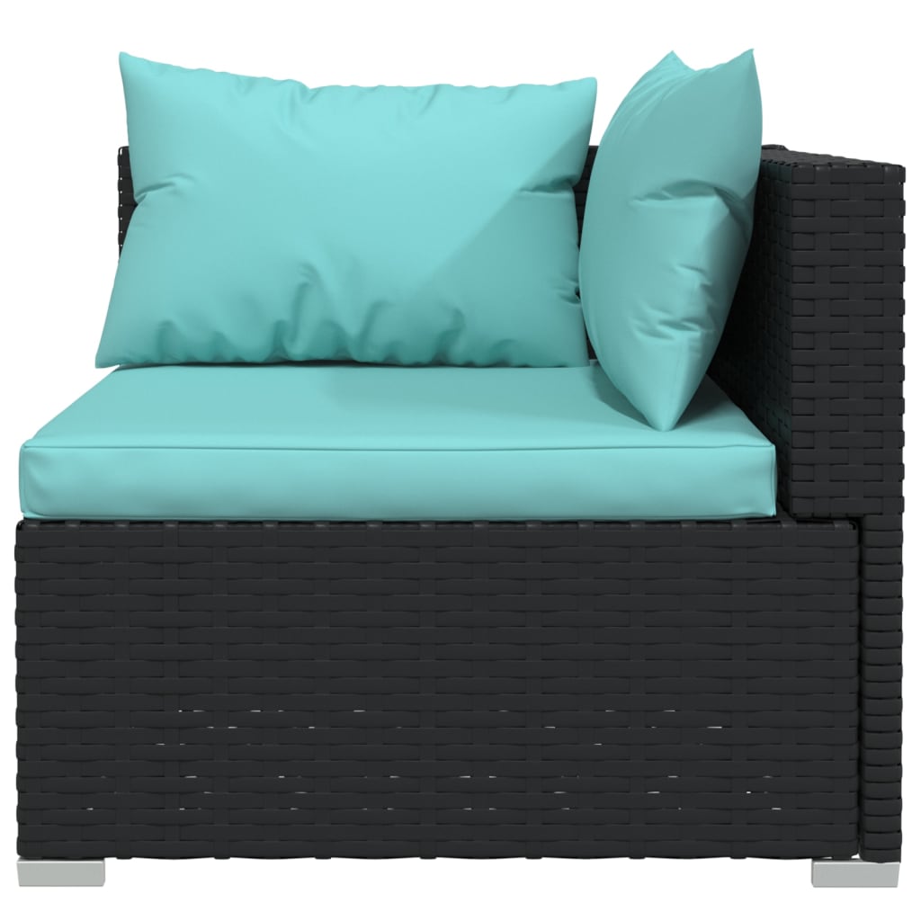 3-Tlg. Garten-Lounge-Set Mit Kissen Schwarz Poly Rattan