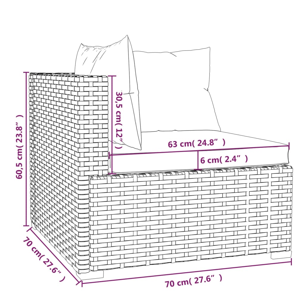 3-Tlg. Garten-Lounge-Set Mit Kissen Schwarz Poly Rattan