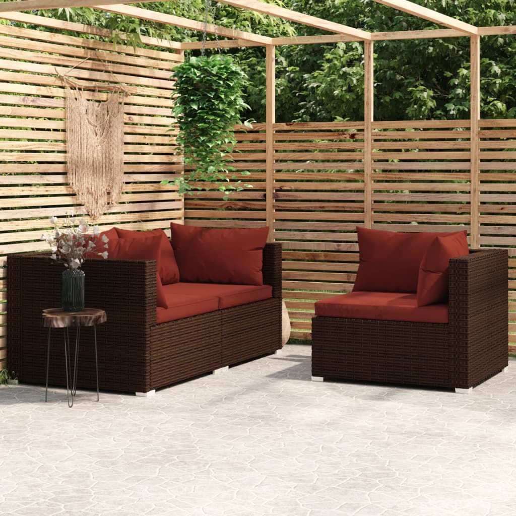 3-Tlg. Garten-Lounge-Set Mit Kissen Schwarz Poly Rattan