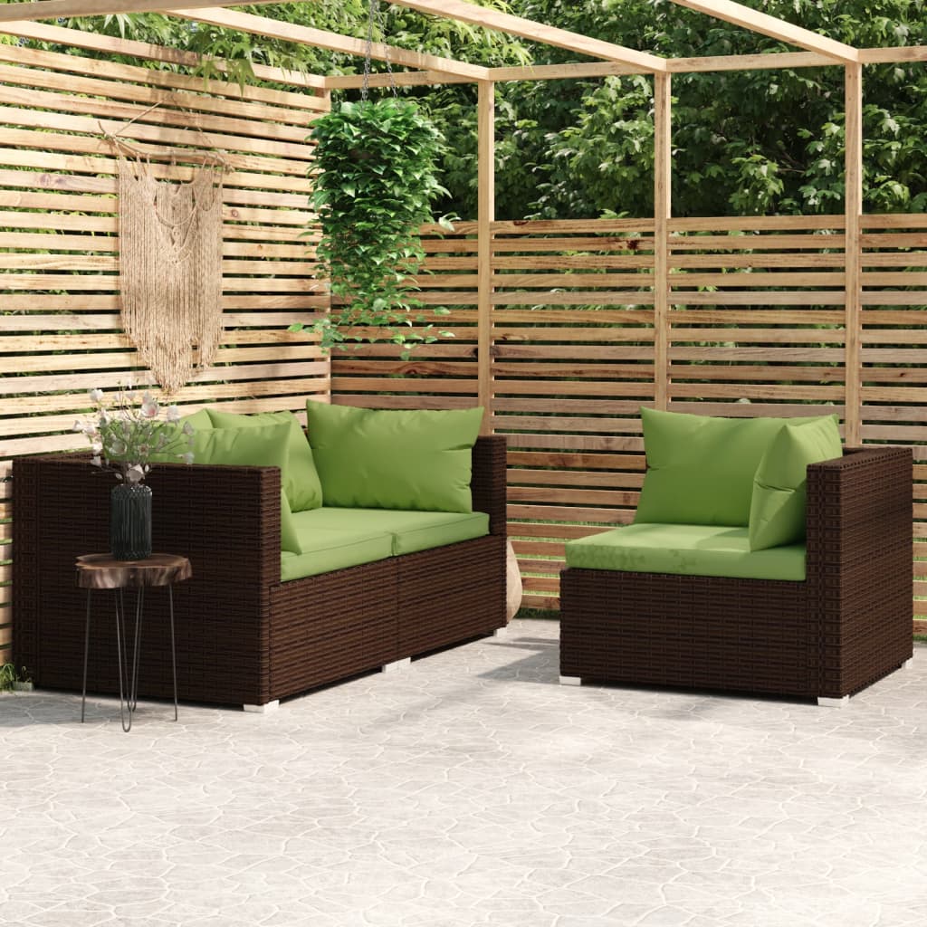 3-Tlg. Garten-Lounge-Set Mit Kissen Schwarz Poly Rattan