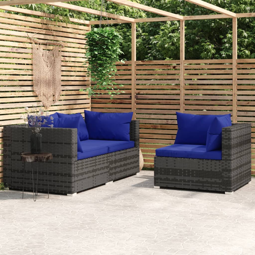 3-Tlg. Garten-Lounge-Set Mit Kissen Schwarz Poly Rattan
