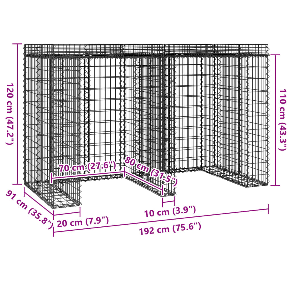 Gabionen-Mülltonnenbox 192X91X120 Cm Verzinktes Eisen