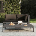 3-Tlg. Garten-Lounge-Set Dunkelgrau Halbrundes Poly Rattan