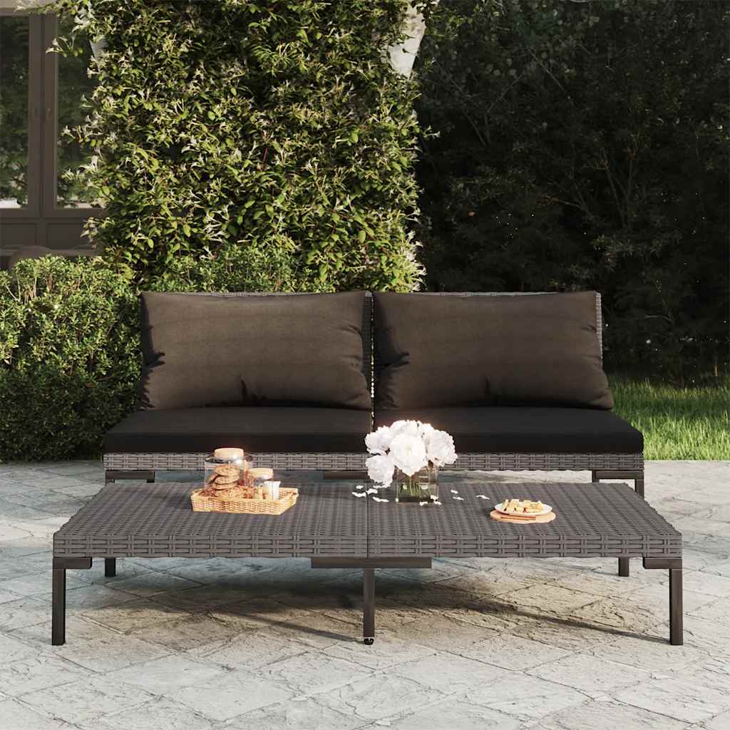 3-Tlg. Garten-Lounge-Set Dunkelgrau Halbrundes Poly Rattan