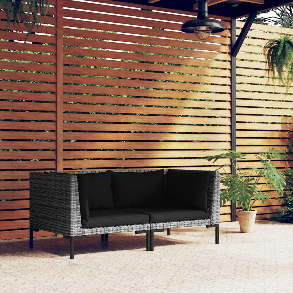 3-Tlg. Garten-Lounge-Set Dunkelgrau Halbrundes Poly Rattan