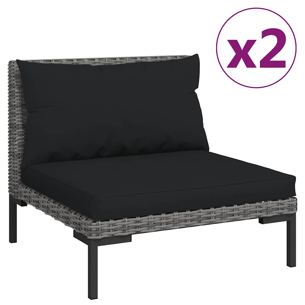 3-Tlg. Garten-Lounge-Set Dunkelgrau Halbrundes Poly Rattan