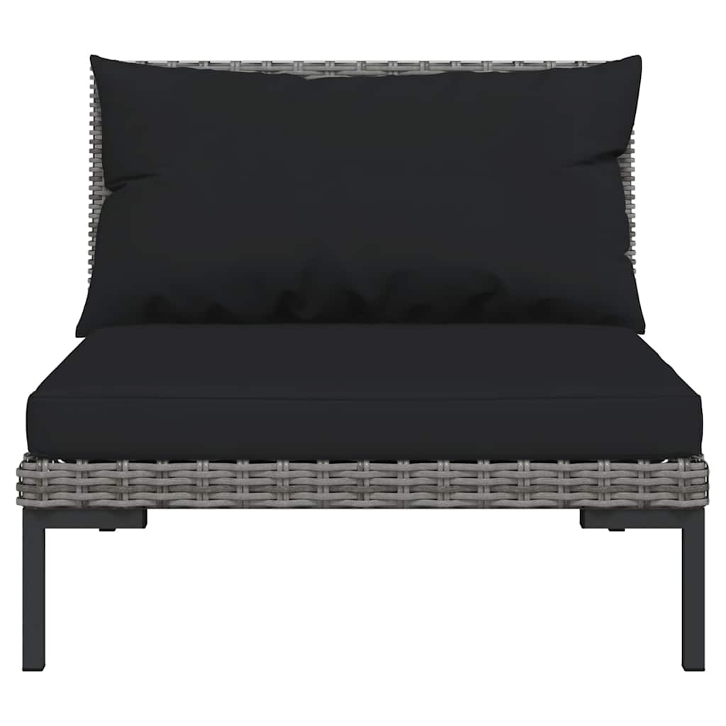 3-Tlg. Garten-Lounge-Set Dunkelgrau Halbrundes Poly Rattan