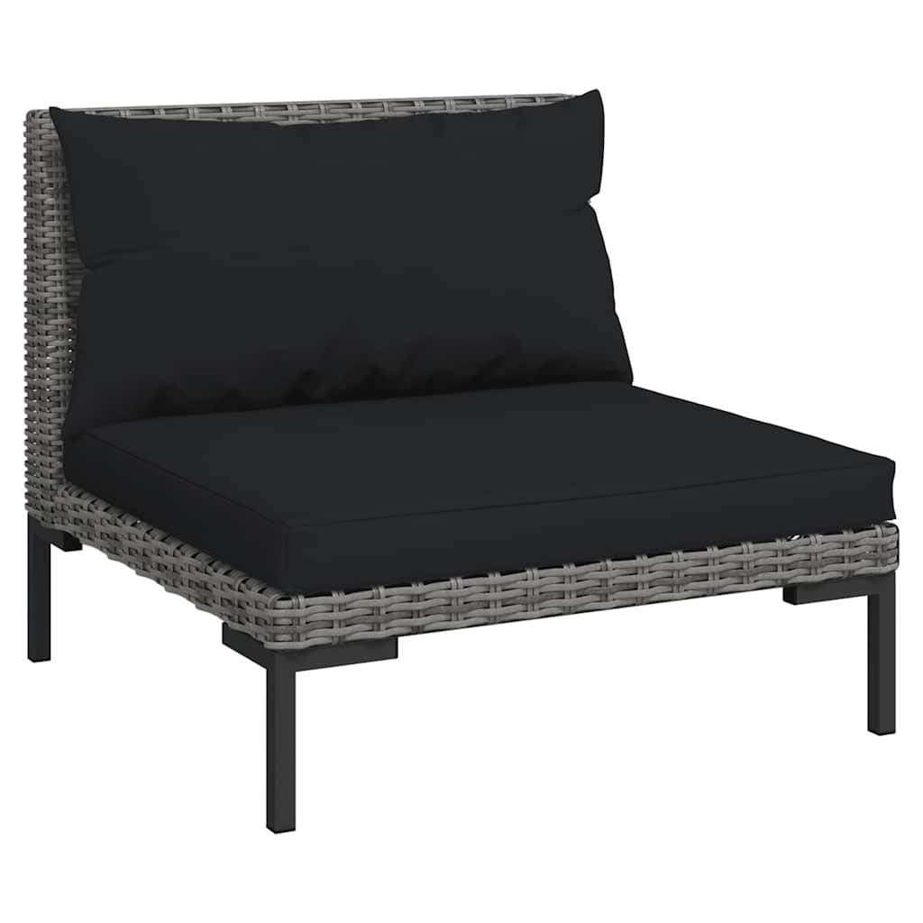 3-Tlg. Garten-Lounge-Set Dunkelgrau Halbrundes Poly Rattan