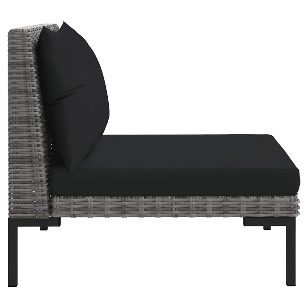 3-Tlg. Garten-Lounge-Set Dunkelgrau Halbrundes Poly Rattan
