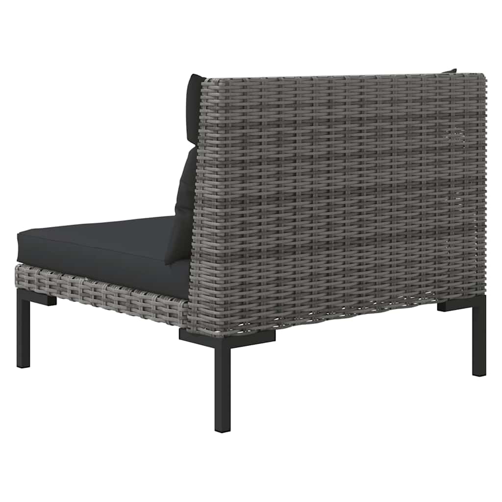 3-Tlg. Garten-Lounge-Set Dunkelgrau Halbrundes Poly Rattan