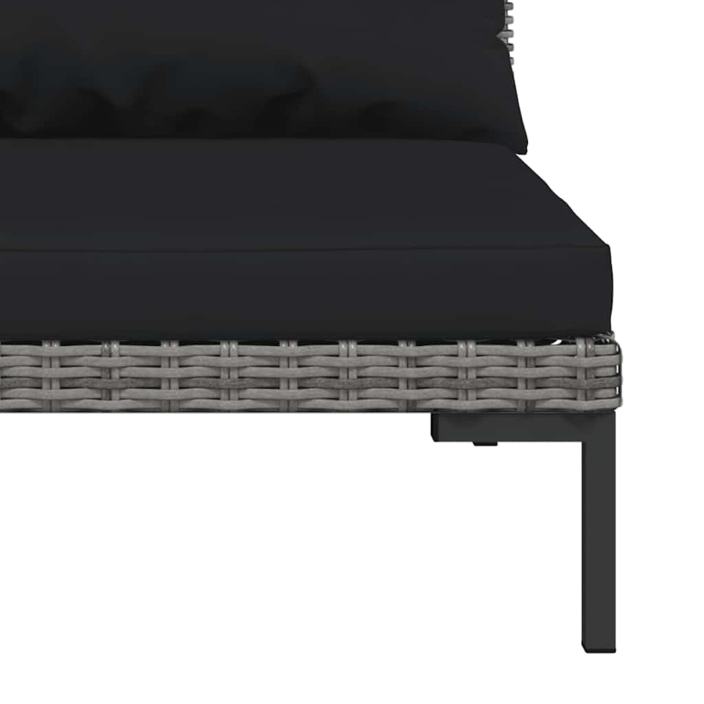 3-Tlg. Garten-Lounge-Set Dunkelgrau Halbrundes Poly Rattan