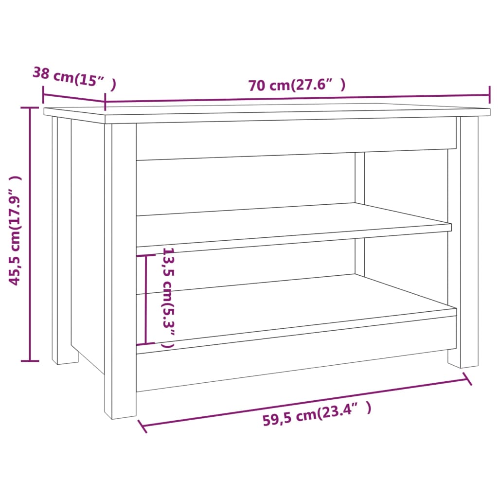 Schuhbank 70X38X45,5 Cm Massivholz Kiefer Schwarz