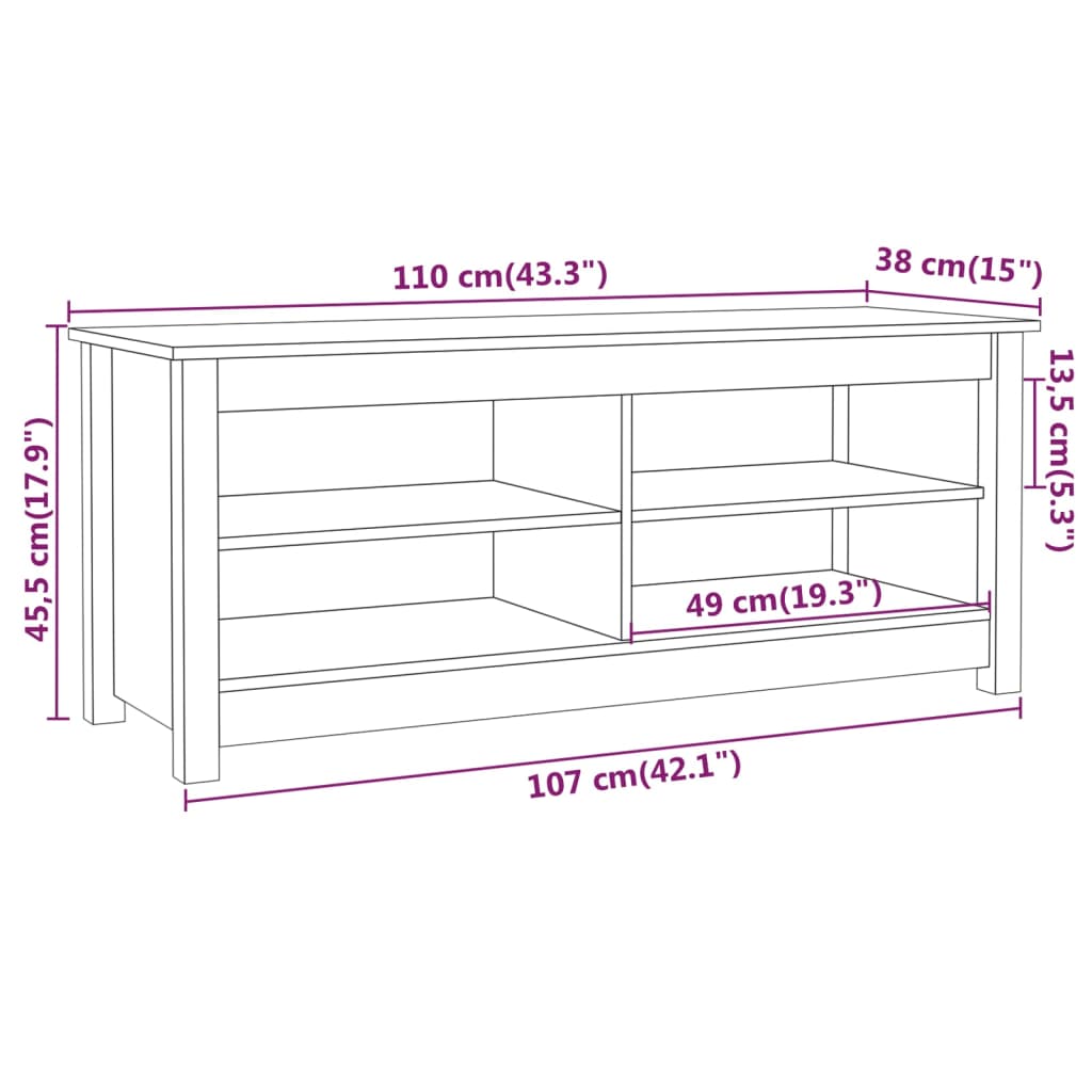 Schuhbank 110X38X45,5 Cm Massivholz Kiefer Weiß