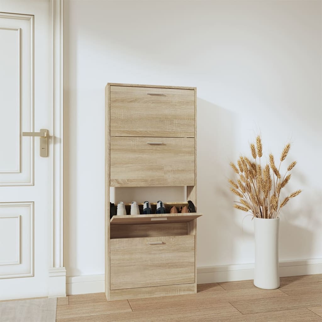 Schuhschrank Mit 5 Schuhkippern Holz N-Optik Eiche