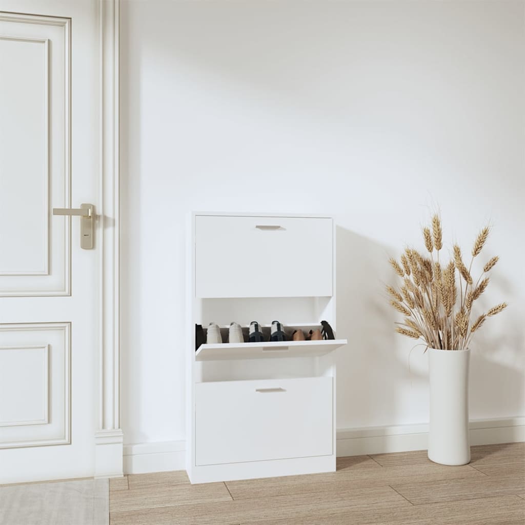Schuhschrank Mit 5 Schuhkippern Holz Weiß